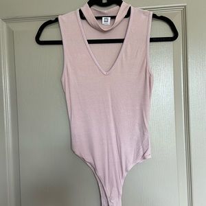 Pink choker bodysuit with a deep v-neck!